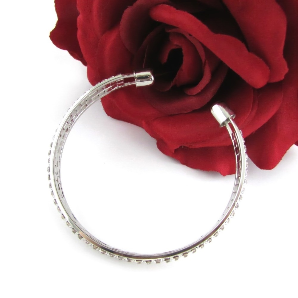 Crystal Gem Silver Cuff Bangle Bracelet - Picture 5 of 6
